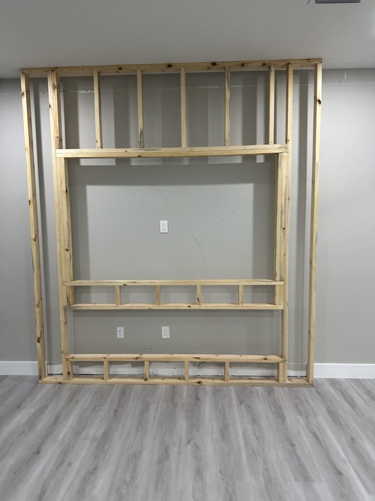 Timber framing for a feature wall during construction