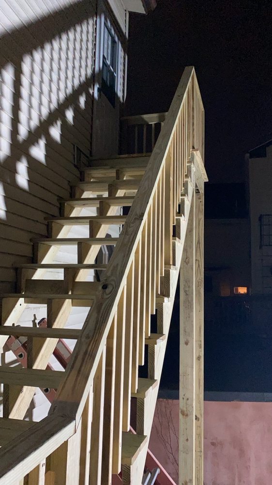 Exterior stair framing and railing during construction